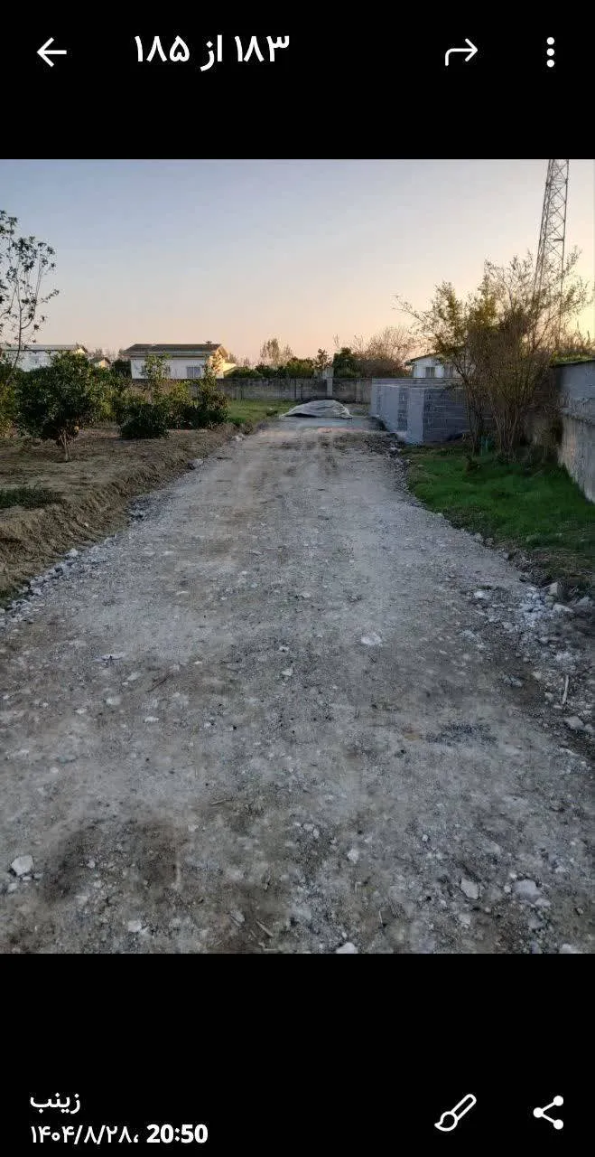 زمین ۳۷۷ متری فروشی در بابل — کوچه دسترسی خاکی منتهی به زمین